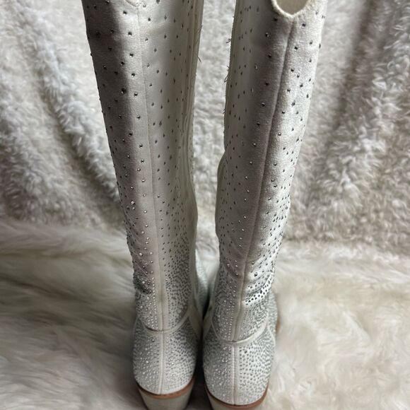 Pierre Dumas Wild Ones Glamour White textile Rhinestone Cowgirl Boots SZ10 - Picture 6 of 13